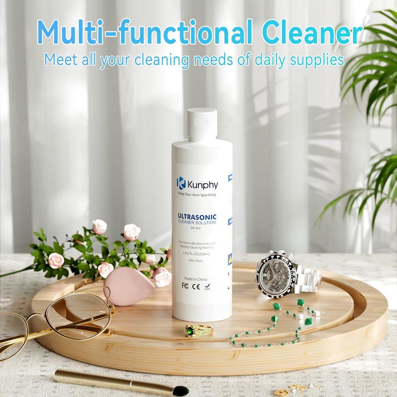 KUNPHY Sonic Jewelry Cleaner - Effective Solution for Cleaning Gold, Silver, Platinum, Diamonds, and eyeglasses watch, 8.5 oz (250 ml) - Image 3